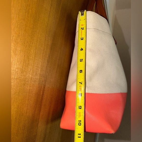 Fossil Austin Shopper Tote Bag in Coral Canvas with Leather Straps & Key Detail - Picture 10 of 17